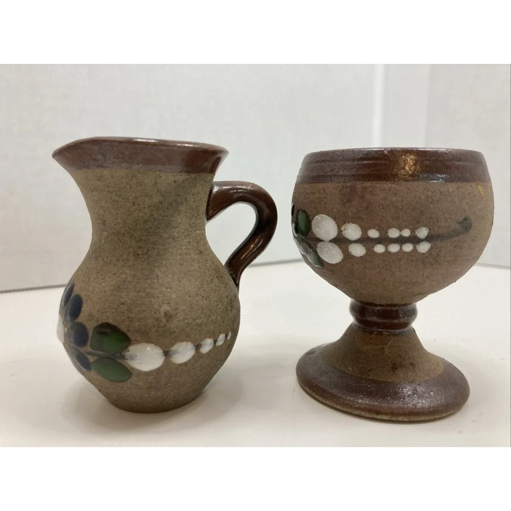 Vintage Mexico Tonala Hand Painted Floral Pottery Mini Bud Vase ‎ 2.75